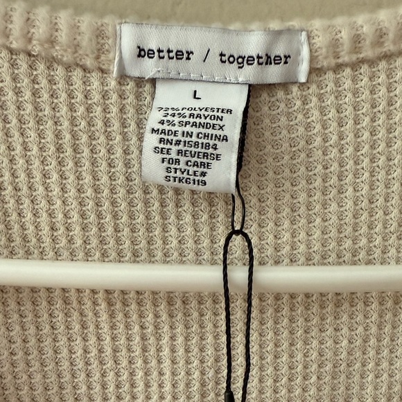 Better Together Womens Boho Cropped Waffle Knit Thermal Tank Top Cream Large NWT - Picture 6 of 6